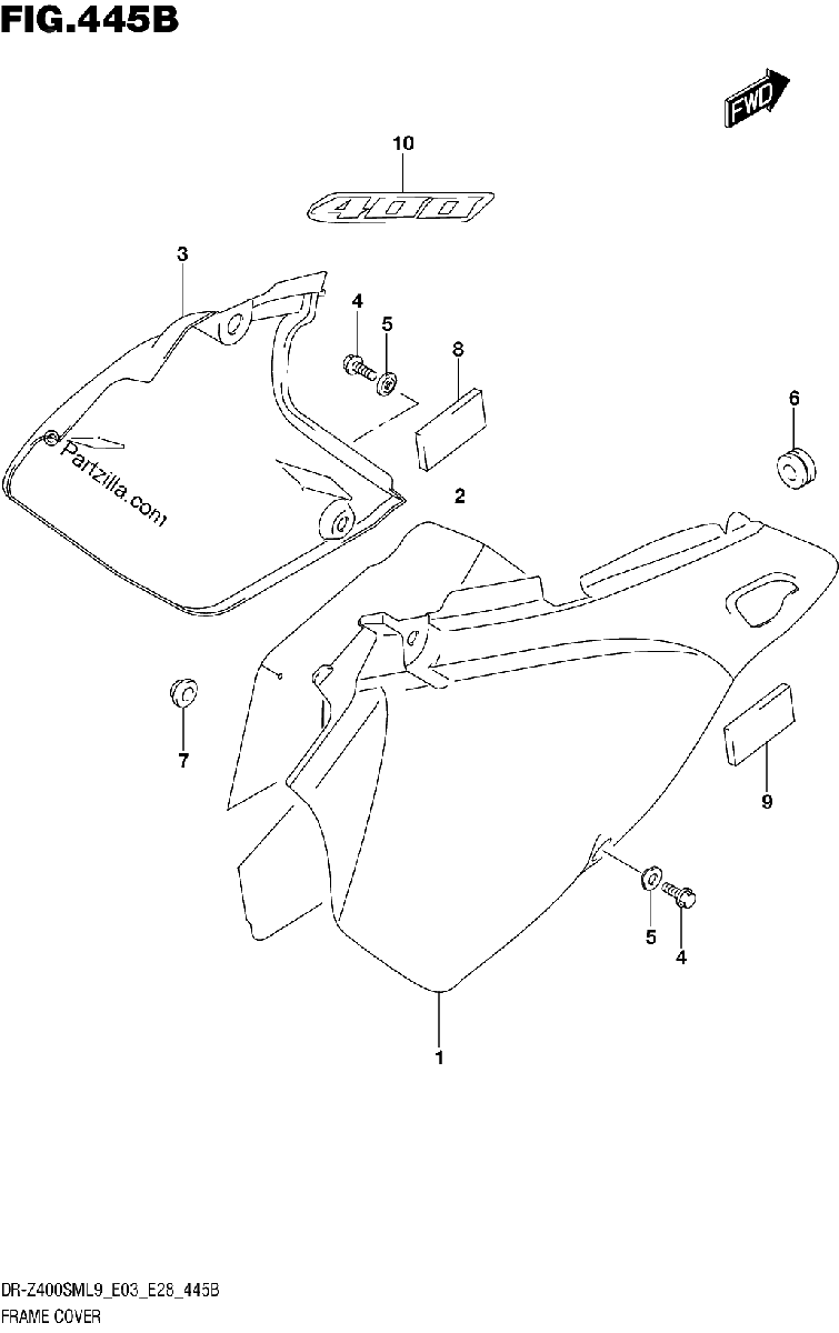 Diagrama de 445B FRAME COVER DR Z400SML9 E28
