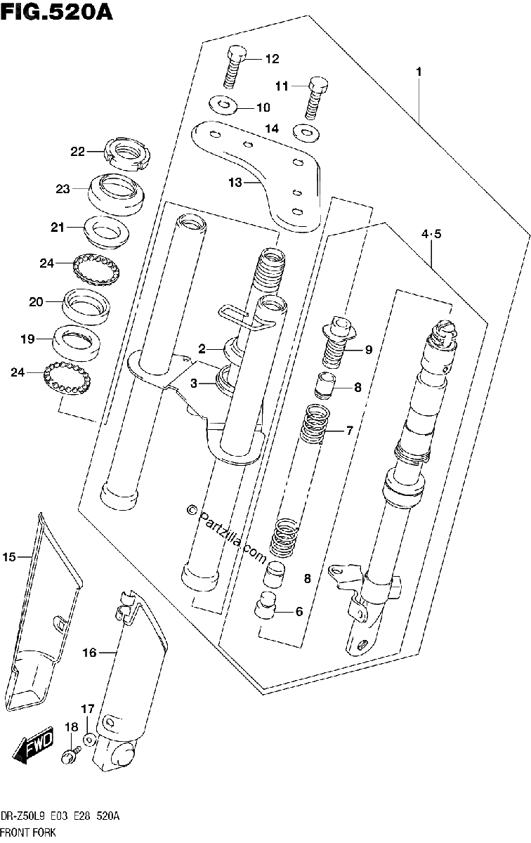 Diagrama de 520A FRONT FORK DR Z50L9 E03