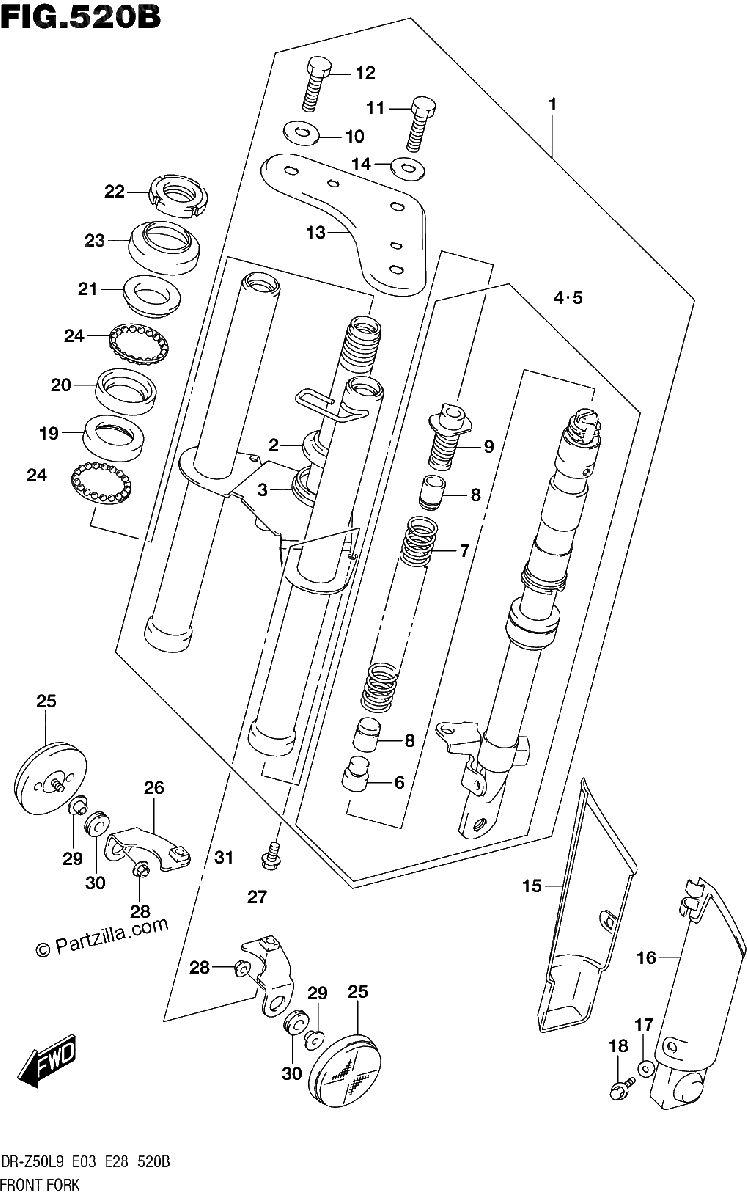 Diagrama de 520B FRONT FORK DR Z50L9 E28