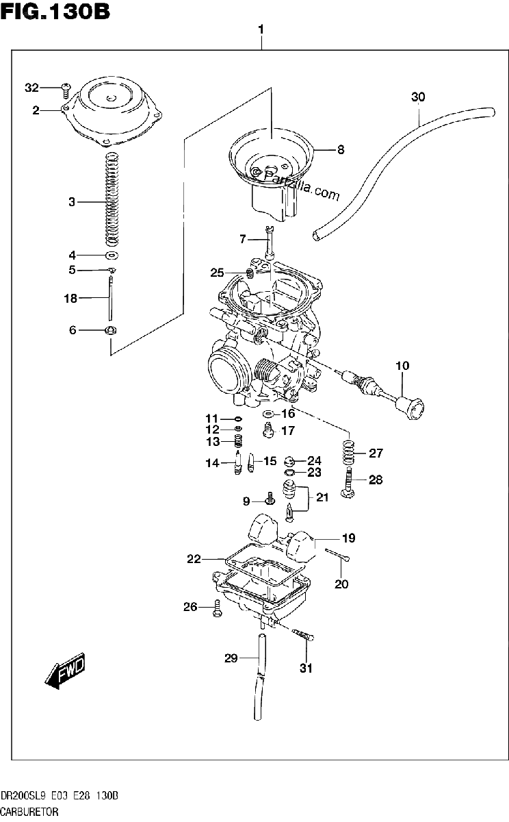Diagrama de 130B CARBURETOR DR200SL9 E28