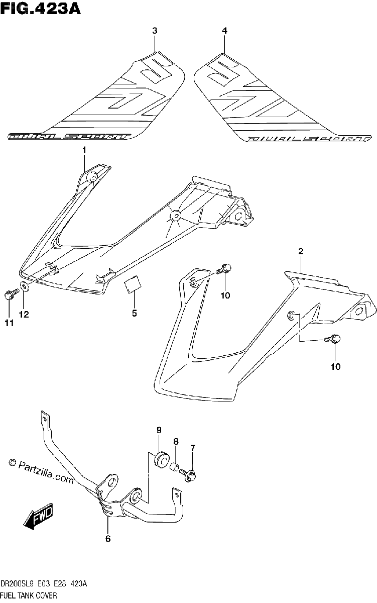 Diagrama de 423A FUEL TANK COVER DR200SL9 E03
