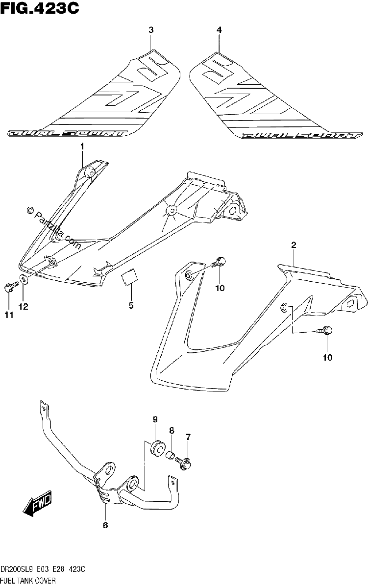Diagrama de 423C FUEL TANK COVER DR200SL9 E33