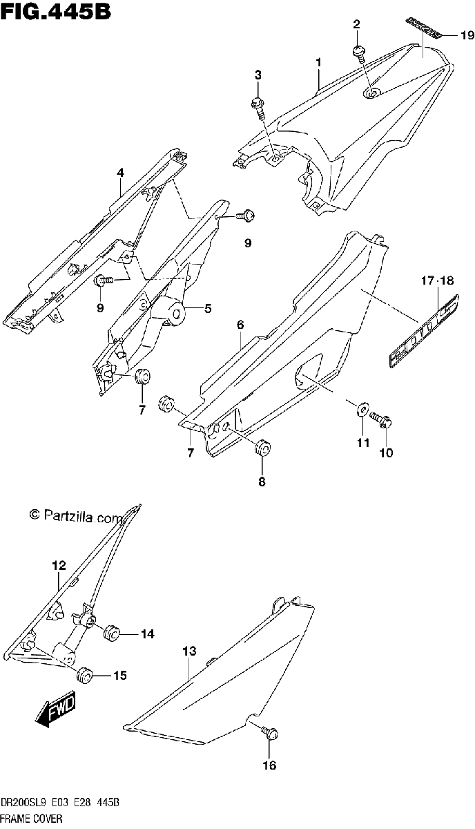 Diagrama de 445B FRAME COVER DR200SL9 E28