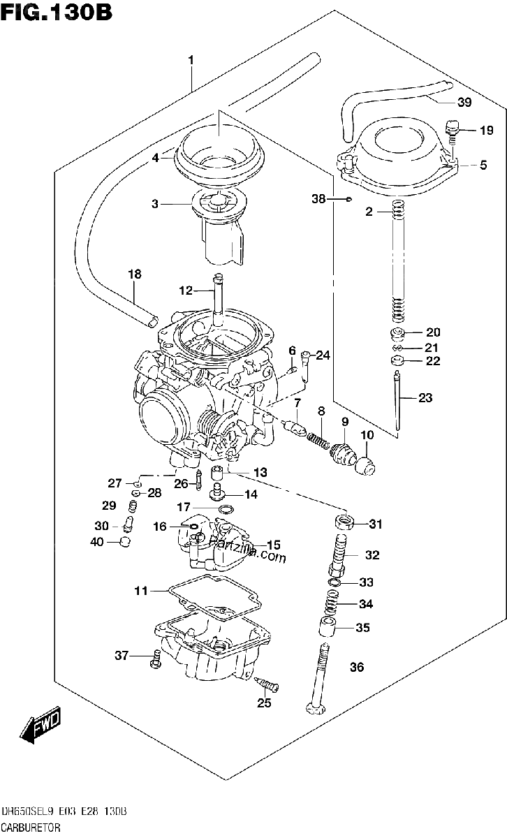 Diagrama de 130B CARBURETOR DR650SEL9 E28