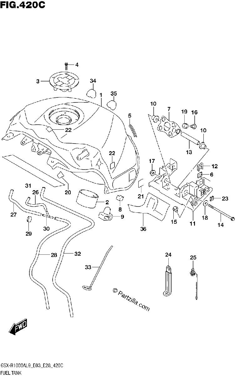 Diagrama de 420C FUEL TANK GSX R1000A E03 E28