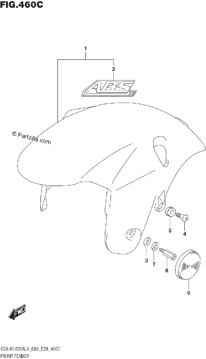 Diagrama de 460C FRONT FENDER GSX R1000A