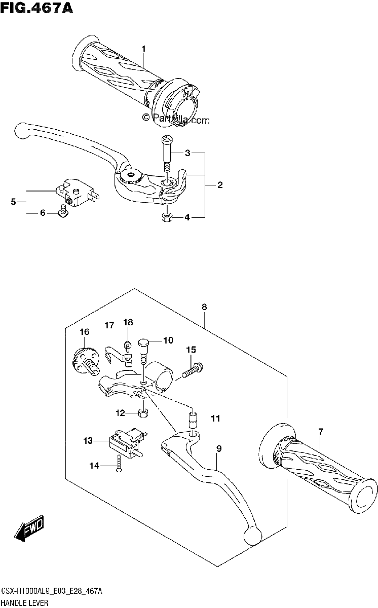Diagrama de 467A HANDLE LEVER