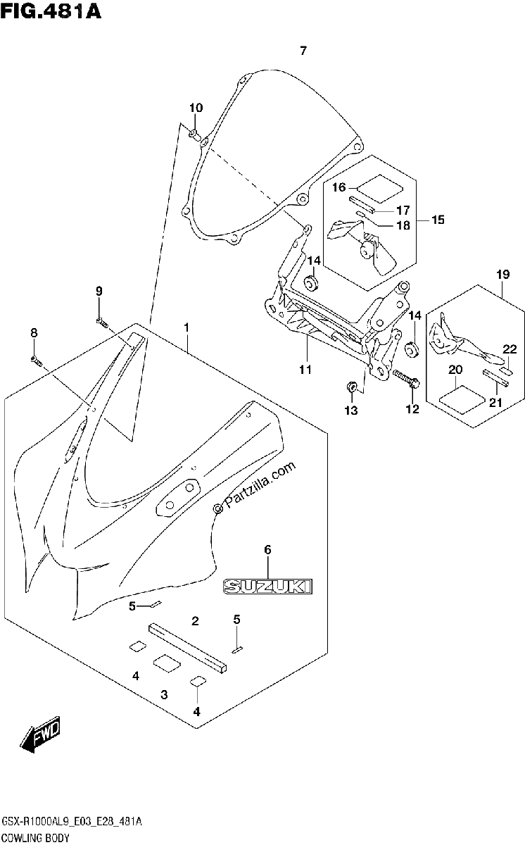 Diagrama de 481A COWLING BODY GSX R1000A