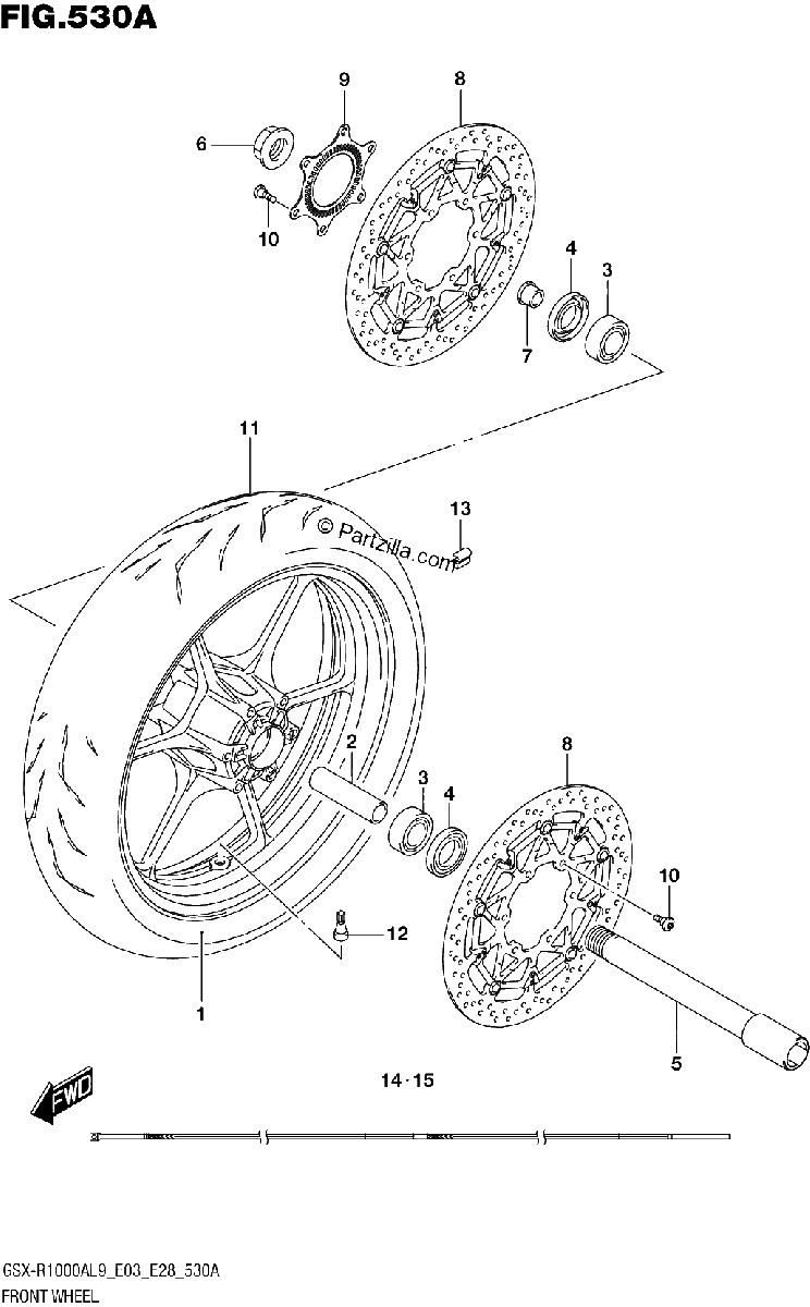 Diagrama de 530A FRONT WHEEL GSX R1000A