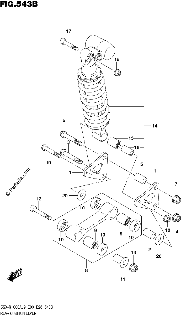 Diagrama de 543B REAR CUSHION LEVER GSX R1000A