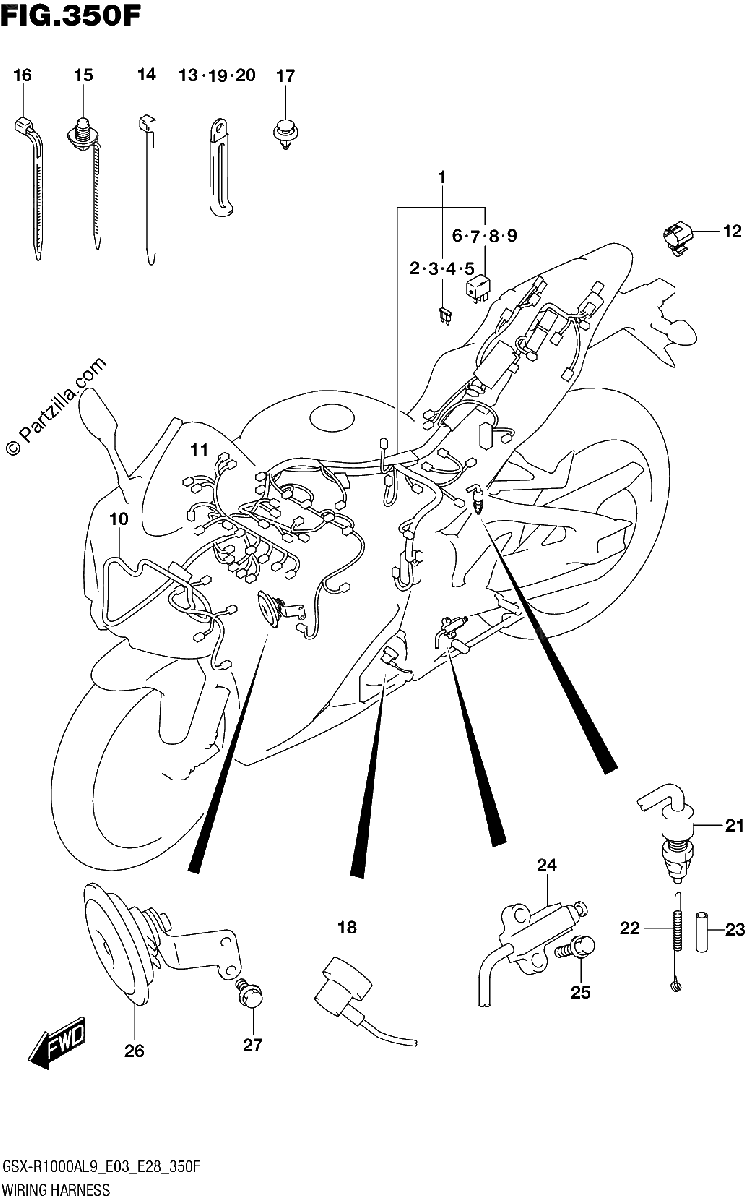 Diagrama de 350F WIRING HARNESS GSX R1000RA GSX R1000RZA E03 E28