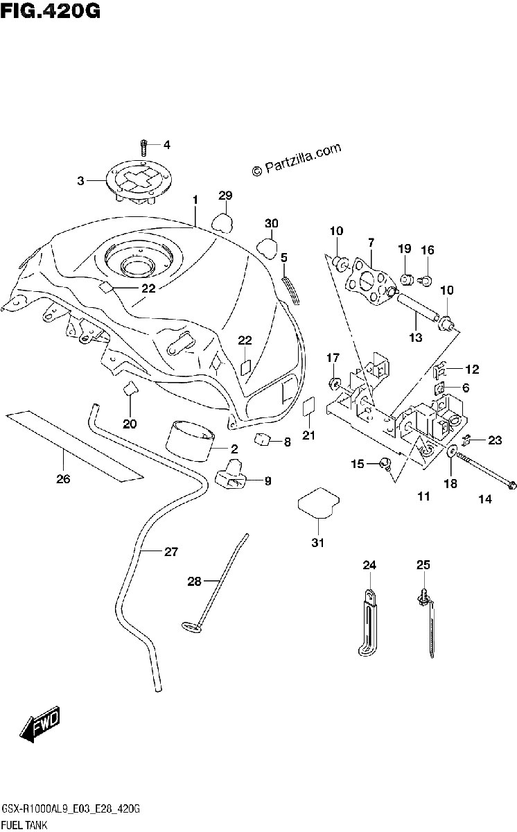 Diagrama de 420G FUEL TANK GSX R1000RA E33