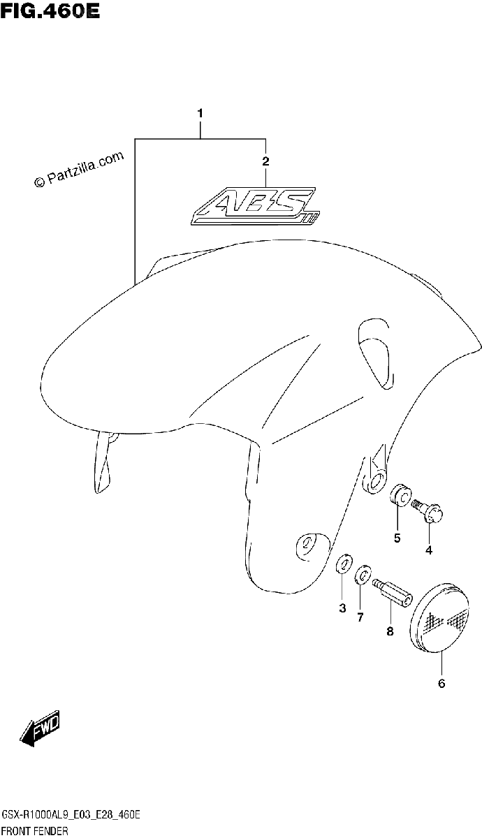 Diagrama de 460E FRONT FENDER GSX R1000RA