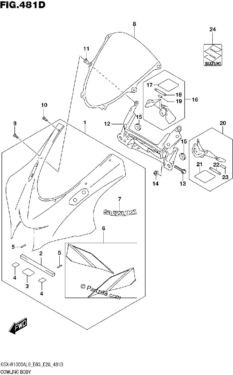 Diagrama de 481D COWLING BODY GSX R1000RA