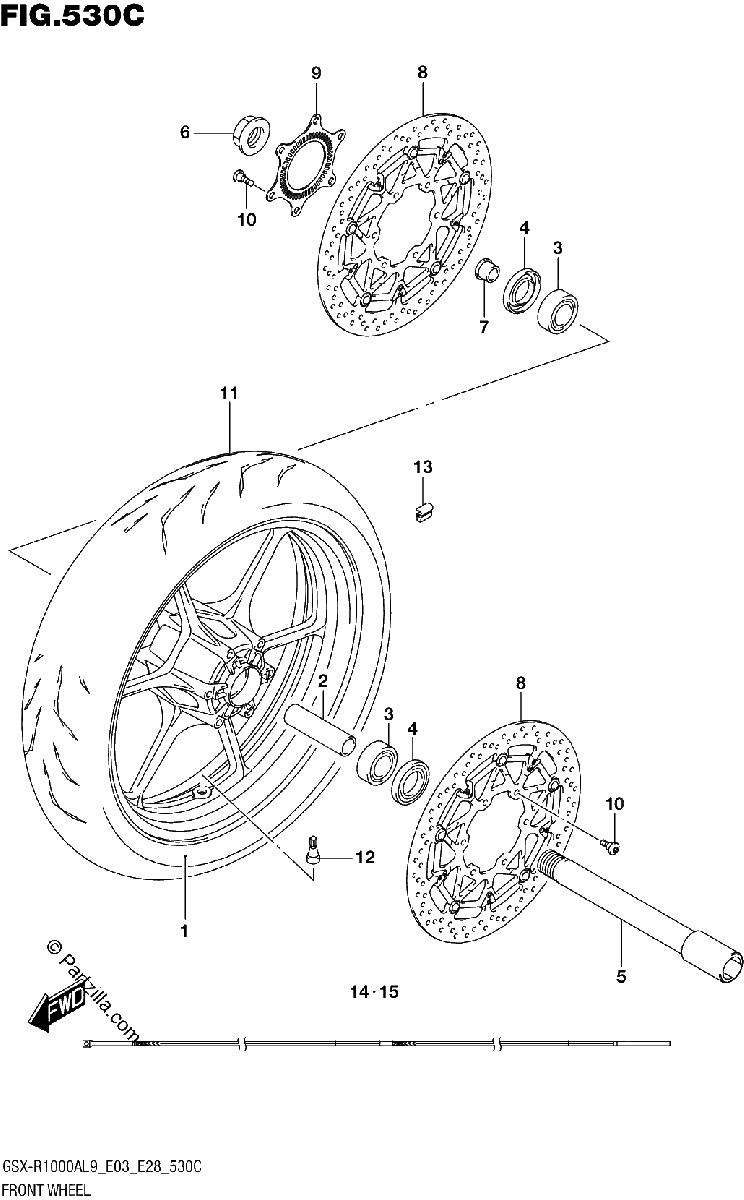 Diagrama de 530C FRONT WHEEL GSX R1000RA