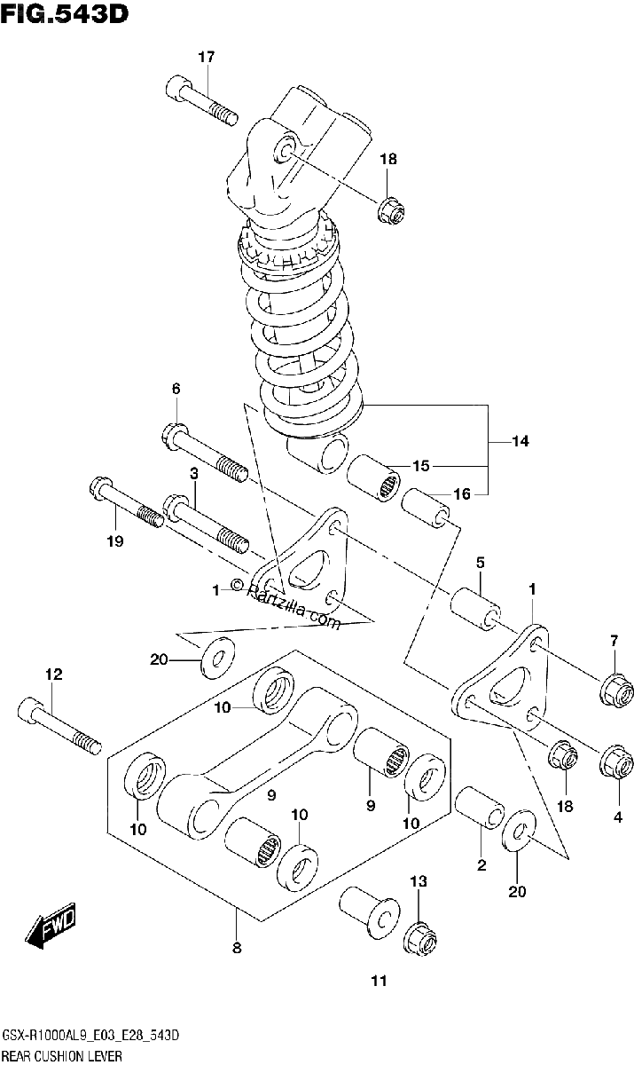 Diagrama de 543D REAR CUSHION LEVER GSX R1000RA