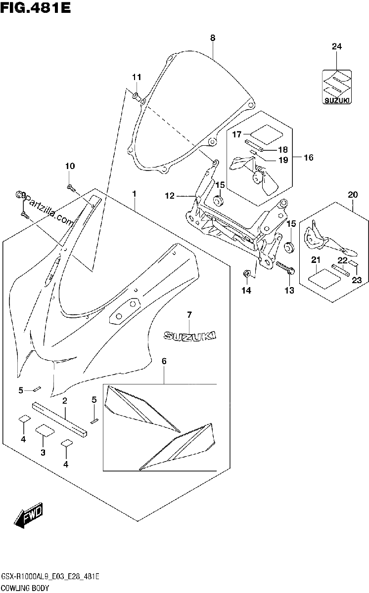Diagrama de 481E COWLING BODY GSX R1000RZA