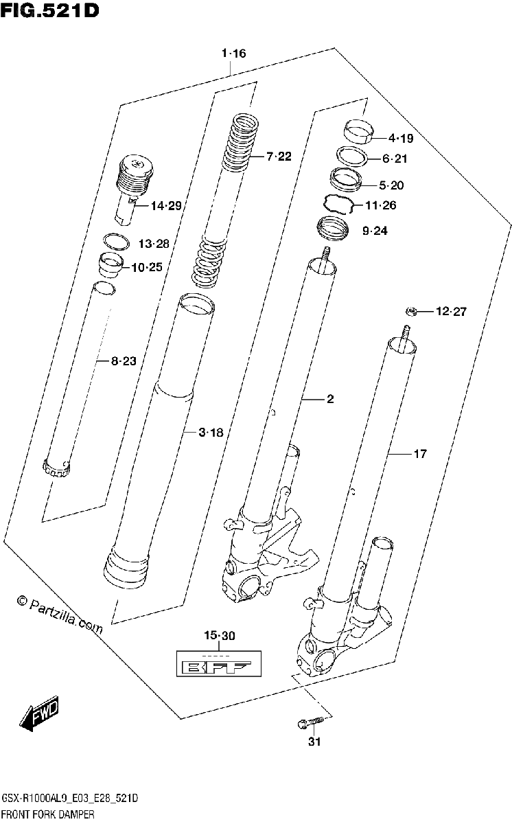 Diagrama de 521D FRONT FORK DAMPER GSX R1000RZA