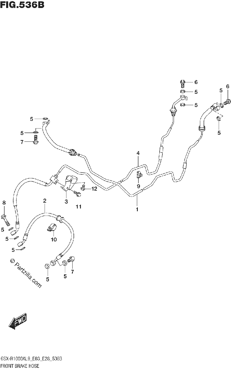 Diagrama de 536B FRONT BRAKE HOSE GSX R1000RA GSX R1000RZA