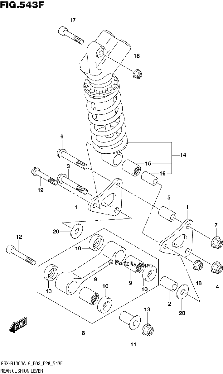 Diagrama de 543F REAR CUSHION LEVER GSX R1000RZA