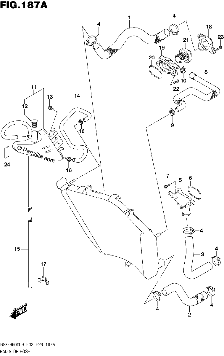 Diagrama de 187A RADIATOR HOSE