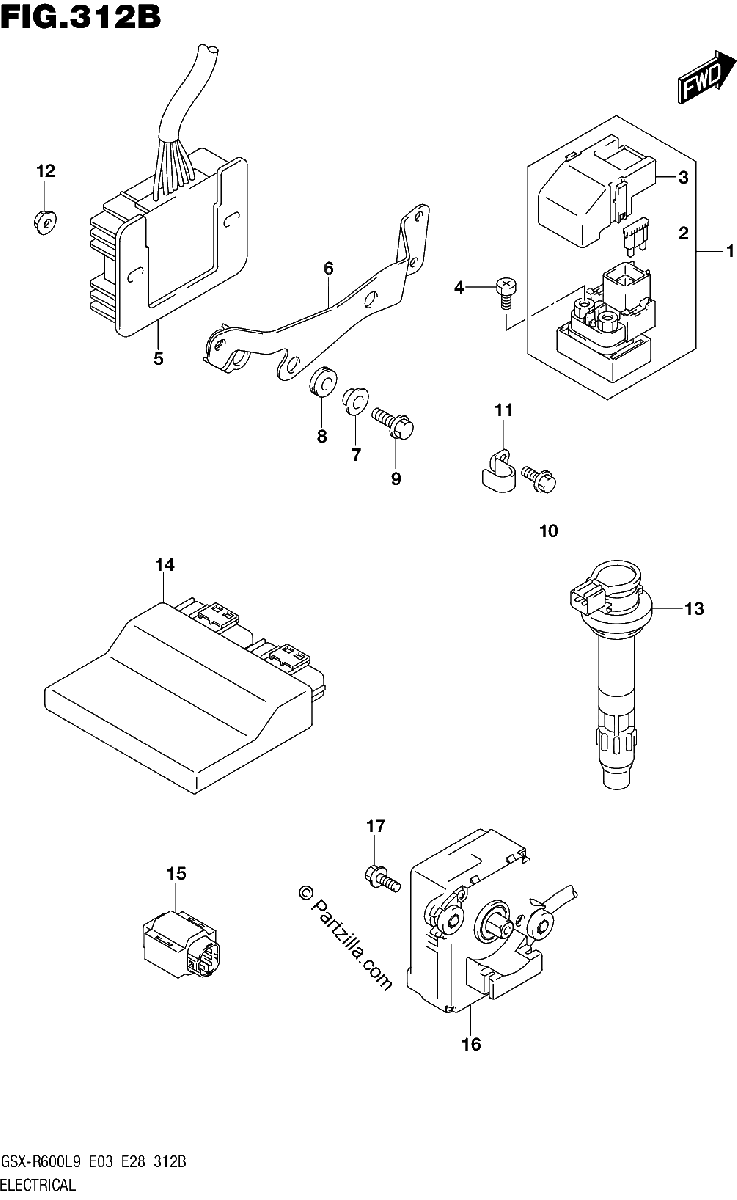 Diagrama de 312B ELECTRICAL GSX R600L9 E28