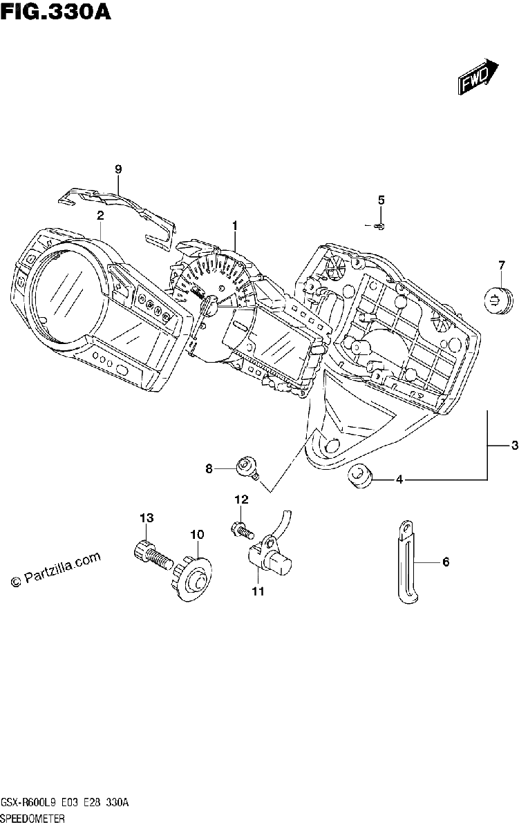 Diagrama de 330A SPEEDOMETER GSX R600L9 E03