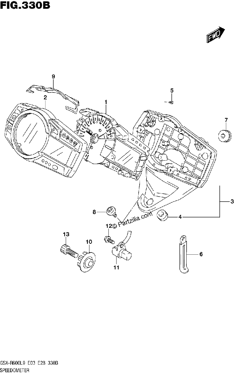 Diagrama de 330B SPEEDOMETER GSX R600L9 E28