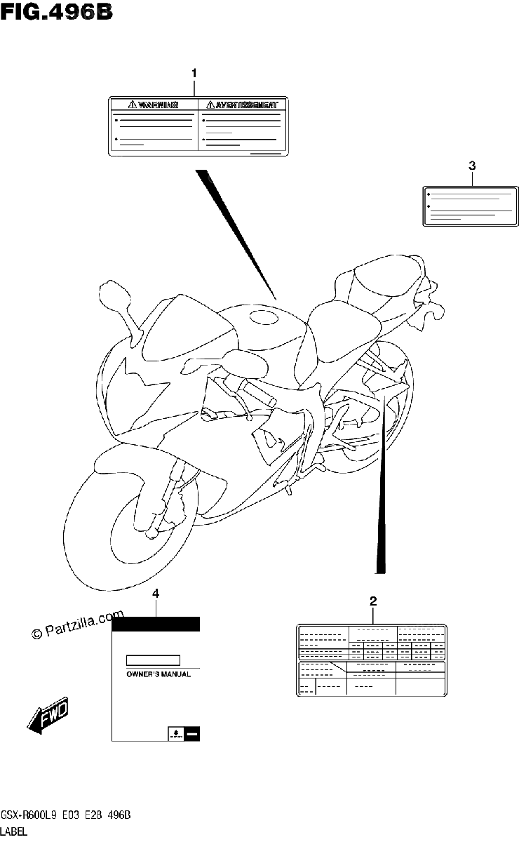 Diagrama de 496B LABEL GSX R600L9 E28