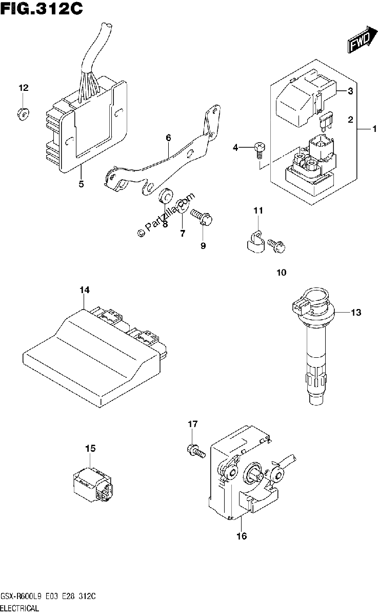 Diagrama de ELECTRICAL GSX R600L9 E33