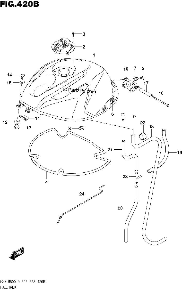 Diagrama de FUEL TANK GSX R600L9 E28