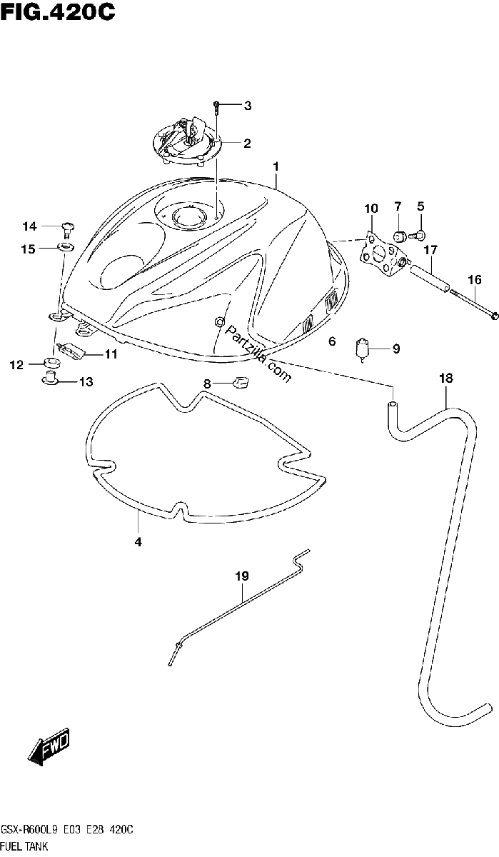 Diagrama de FUEL TANK GSX R600L9 E33