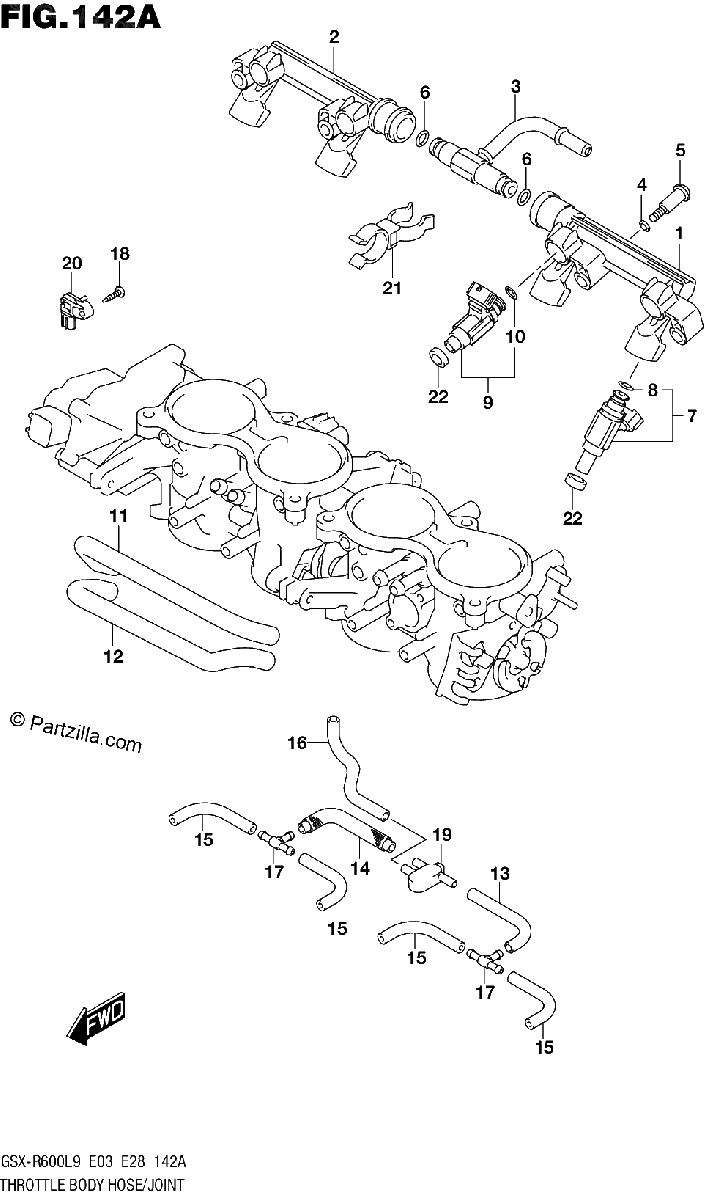 Diagrama de THROTTLE BODY HOSE JOINT GSX R600L9 E03