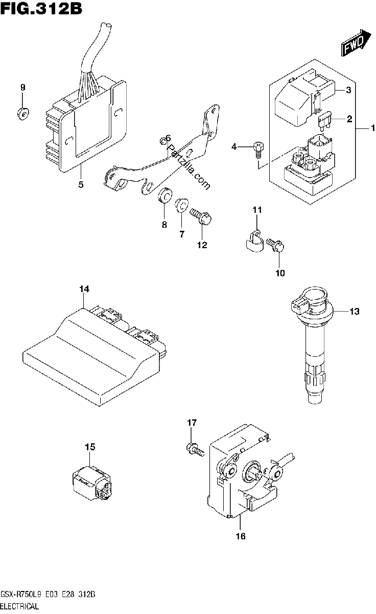 Diagrama de 312B ELECTRICAL GSX R750L9 E28