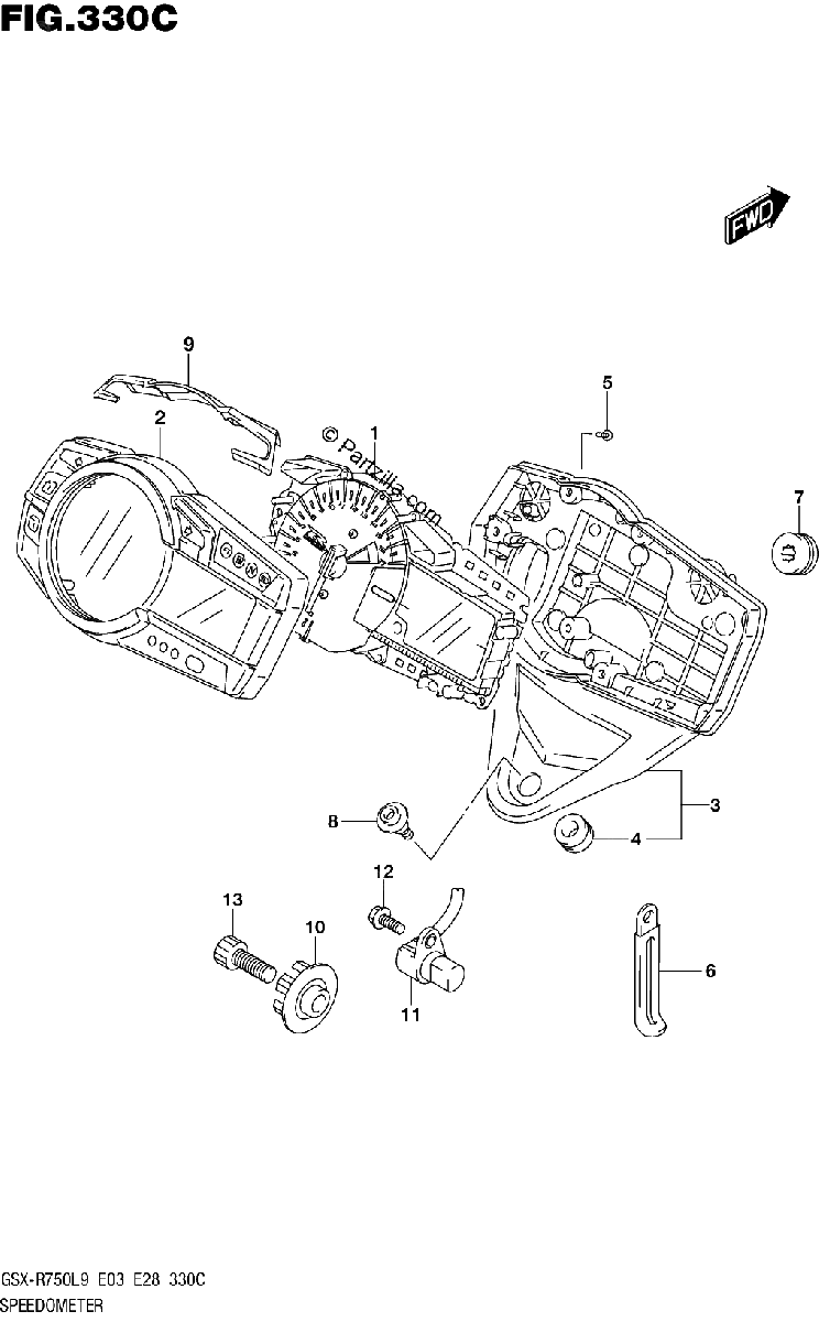 Diagrama de 330C SPEEDOMETER GSX R750L9 E33