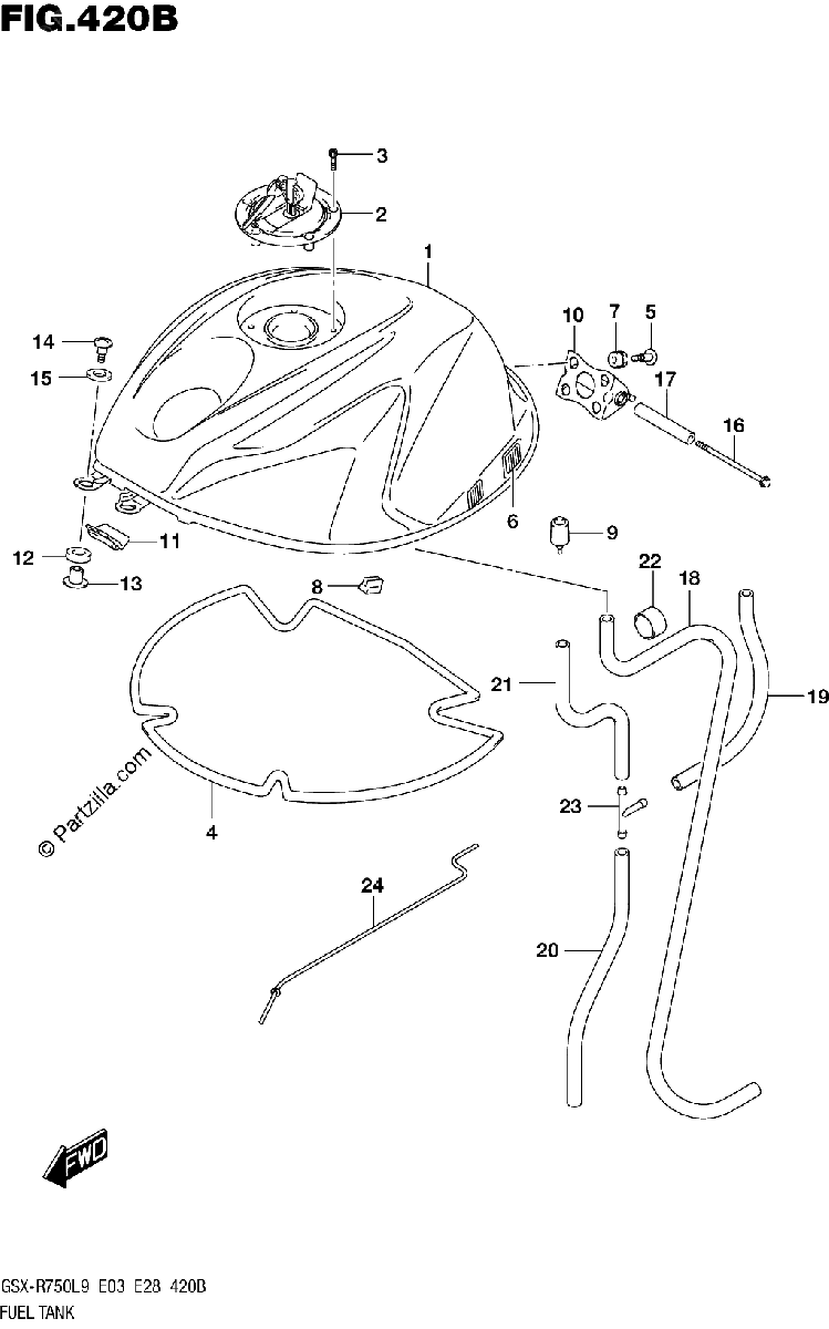 Diagrama de 420B FUEL TANK GSX R750L9 E28