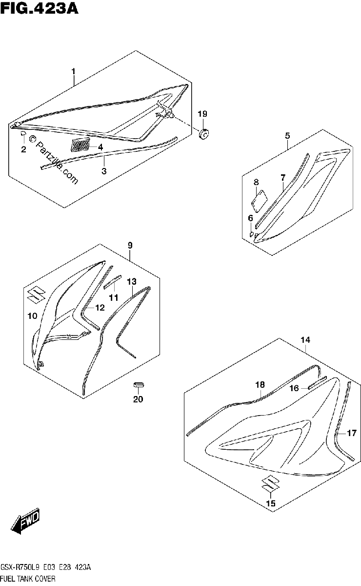 Diagrama de 423A FUEL TANK COVER