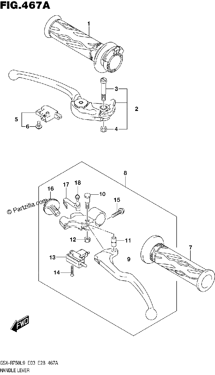 Diagrama de 467A HANDLE LEVER
