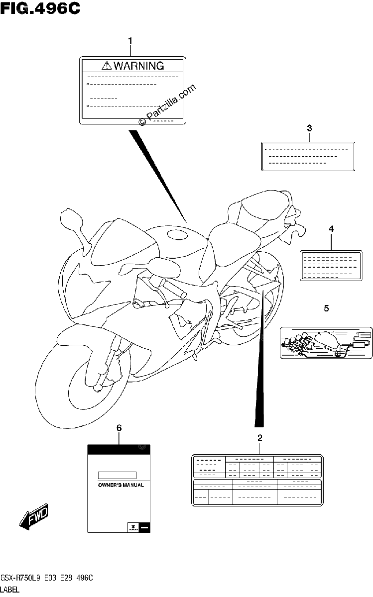 Diagrama de 496C LABEL GSX R750L9 E33