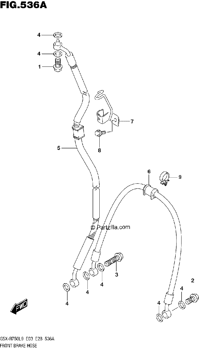 Diagrama de 536A FRONT BRAKE HOSE
