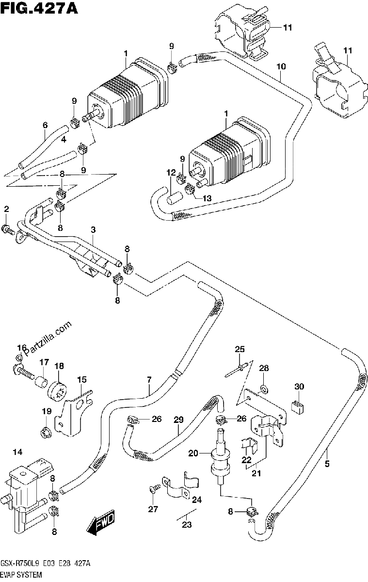 Diagrama de EVAP SYSTEM GSX R750L9 E33
