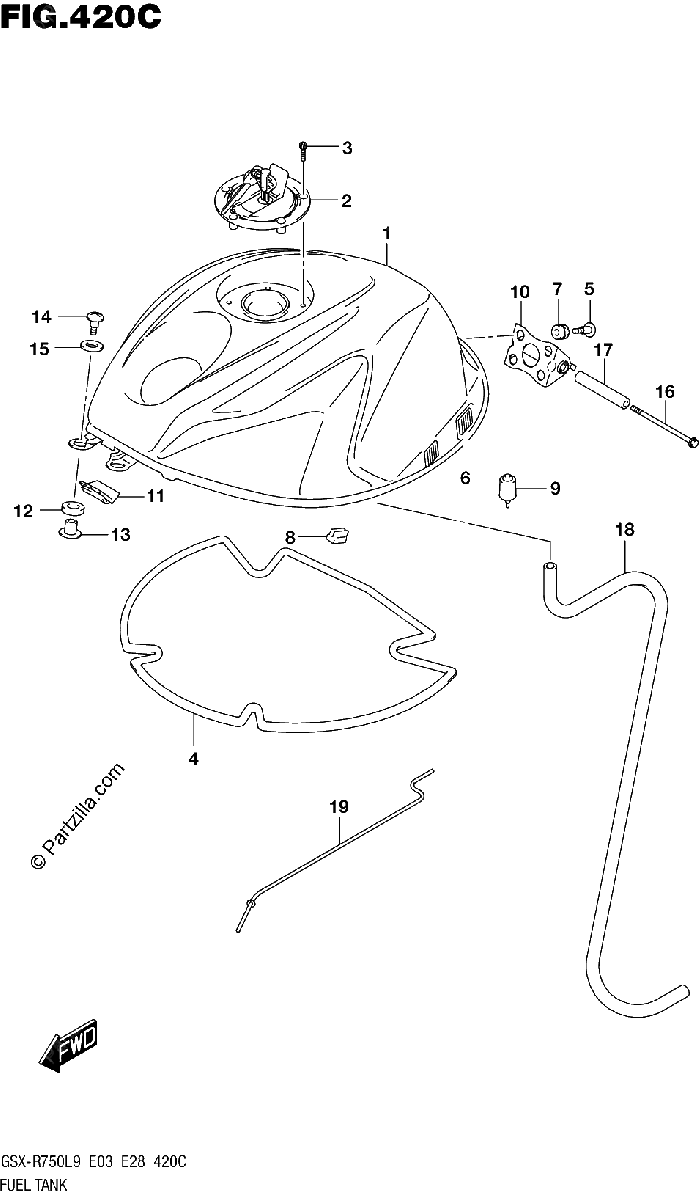 Diagrama de FUEL TANK GSX R750L9 E33