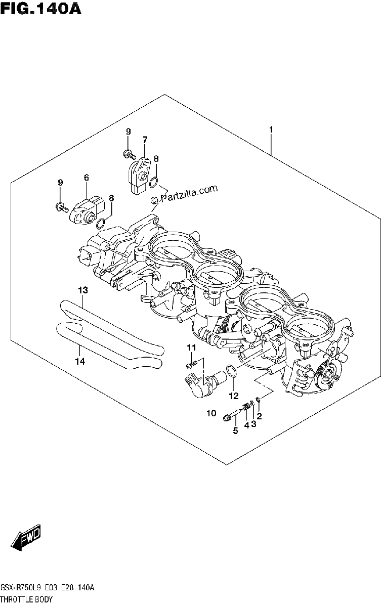Diagrama de THROTTLE BODY GSX R750L9 E03