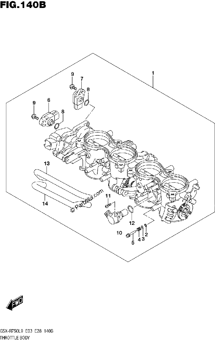 Diagrama de THROTTLE BODY GSX R750L9 E28