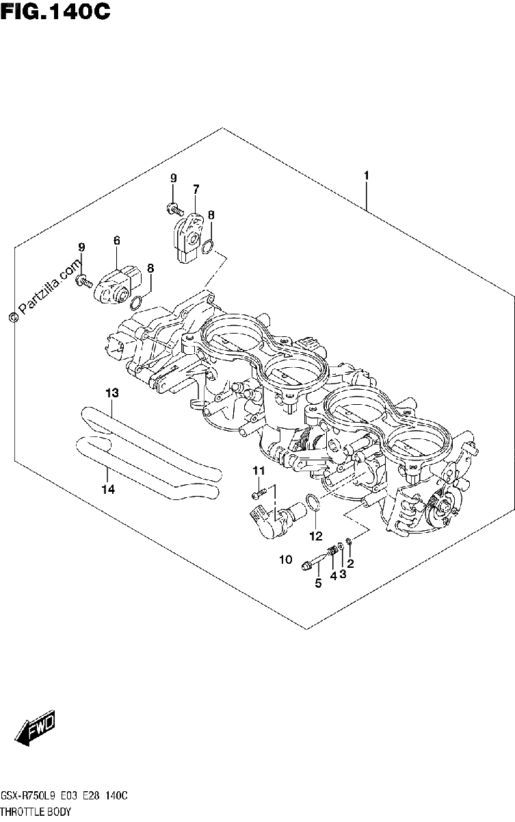 Diagrama de THROTTLE BODY GSX R750L9 E33