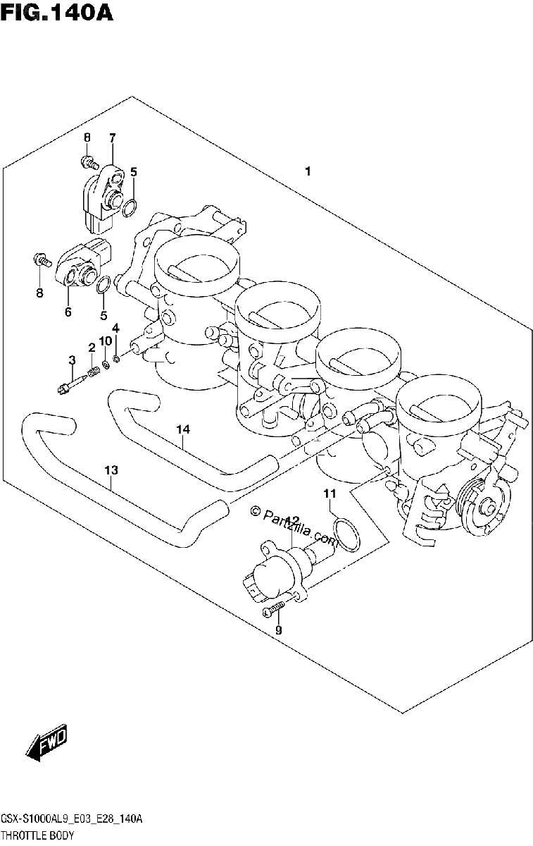 Diagrama de 140A THROTTLE BODY GSX S1000AL9 E03