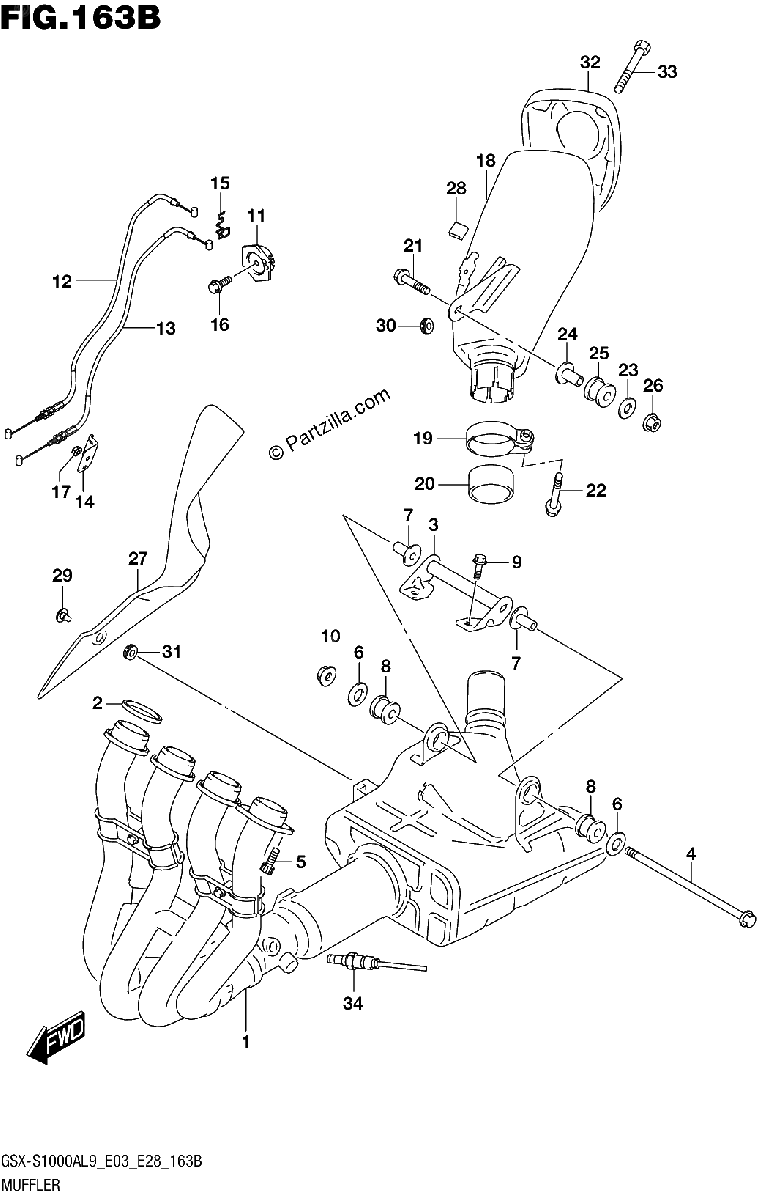 Diagrama de 163B MUFFLER GSX S1000AL9 E28