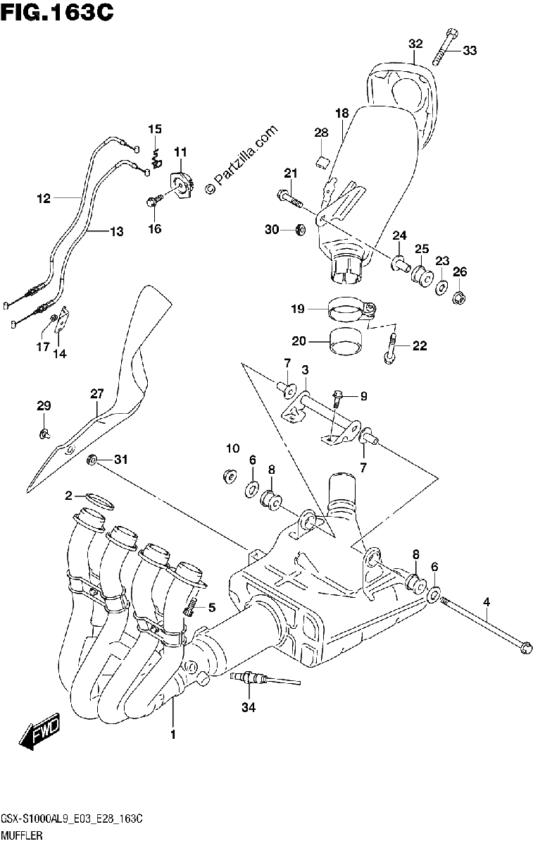 Diagrama de 163C MUFFLER GSX S1000AL9 E33