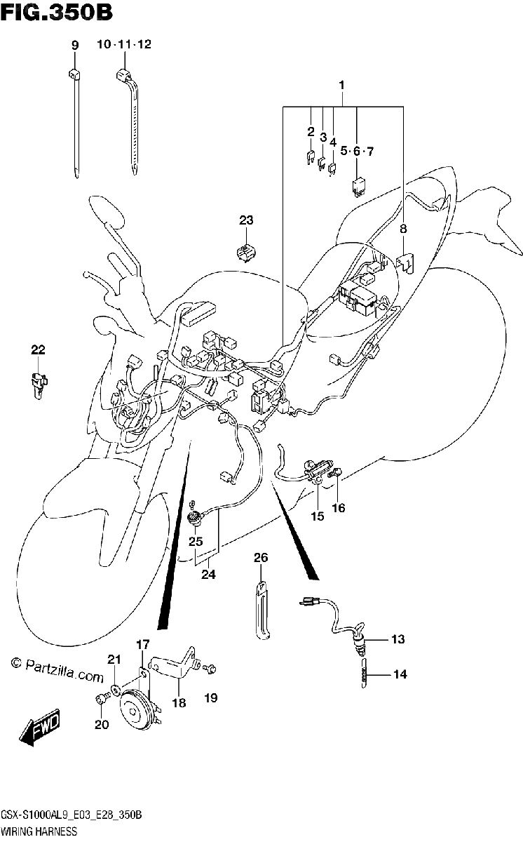 Diagrama de 350B WIRING HARNESS GSX S1000AL9 E28