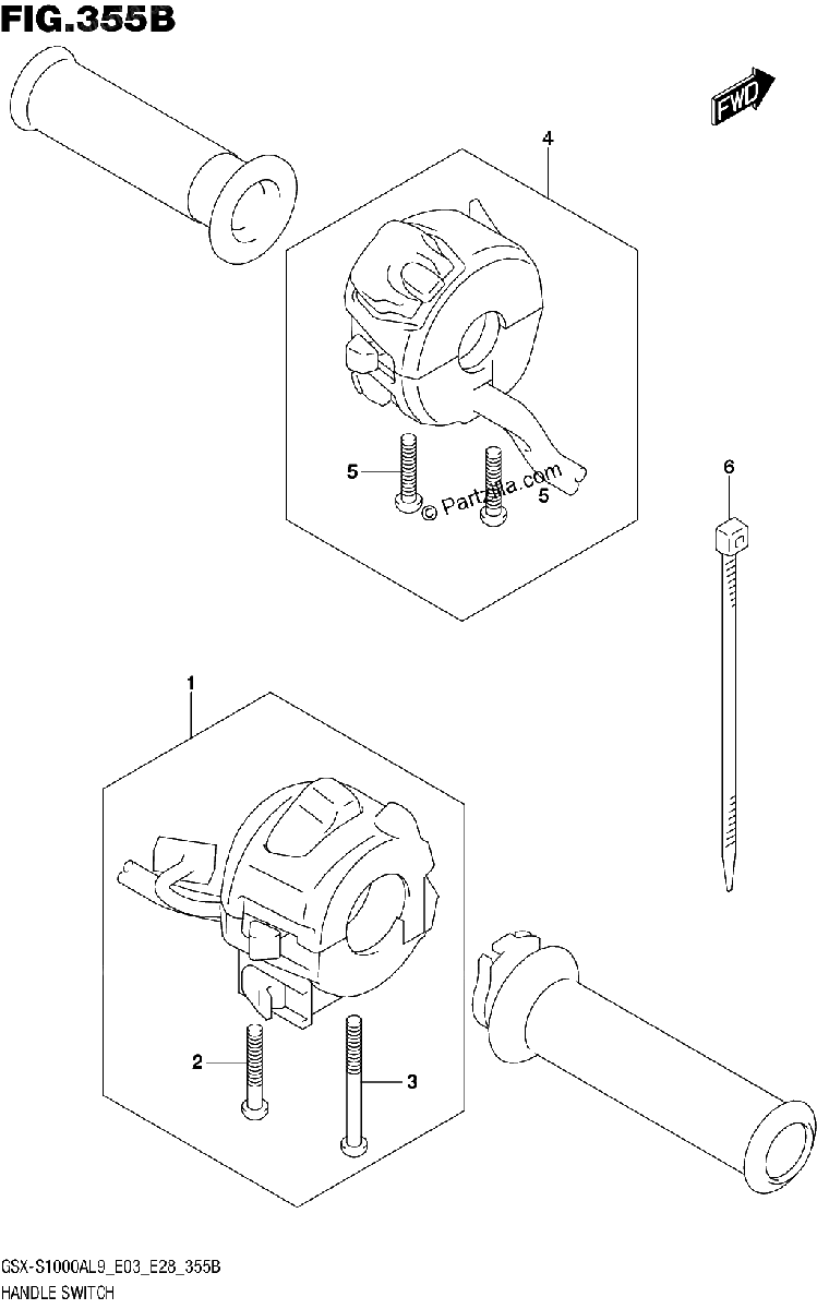 Diagrama de 355B HANDLE SWITCH GSX S1000AL9 E28